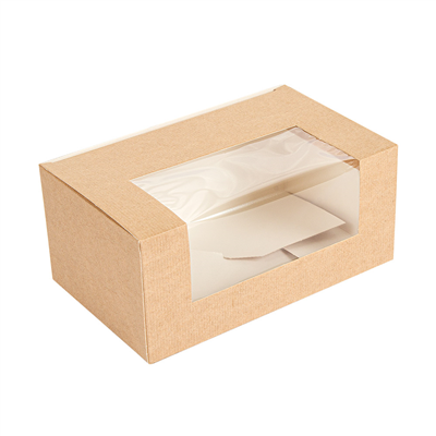 BOÎTES PÂTISSERIES AVEC FENÊTRE 'THEPACK' 240 G/M2 + OPP 18x11x8 CM NATUREL CARTON ONDULÉ NANO-MICRO (400 UNITÉ)