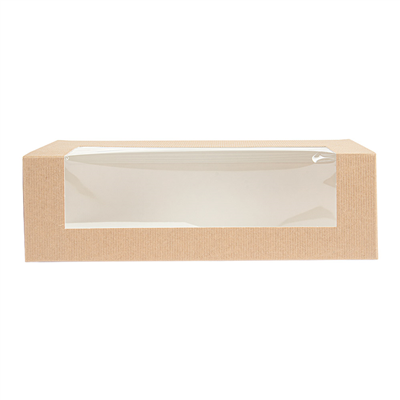BOÎTES PÂTISSERIES AVEC FENÊTRE 'THEPACK' 240 G/M2 + OPP 26x11x8 CM NATUREL CARTON ONDULÉ NANO-MICRO (300 UNITÉ) – Image 2