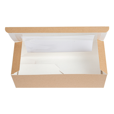 BOÎTES PÂTISSERIES AVEC FENÊTRE 'THEPACK' 240 G/M2 + OPP 26x11x8 CM NATUREL CARTON ONDULÉ NANO-MICRO (300 UNITÉ) – Image 3