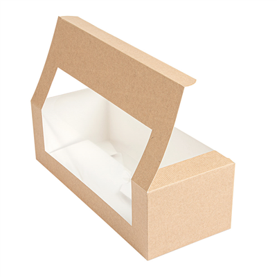 BOÎTES PÂTISSERIES AVEC FENÊTRE 'THEPACK' 240 G/M2 + OPP 26x11x8 CM NATUREL CARTON ONDULÉ NANO-MICRO (300 UNITÉ) – Image 4