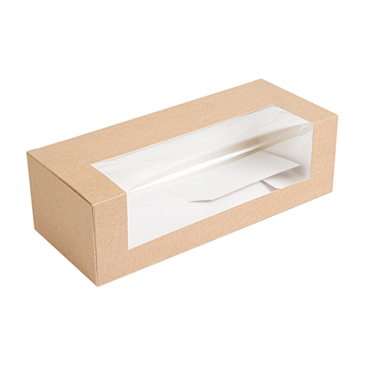 BOÎTES PÂTISSERIES AVEC FENÊTRE 'THEPACK' 240 G/M2 + OPP 26x11x8 CM NATUREL CARTON ONDULÉ NANO-MICRO (300 UNITÉ)