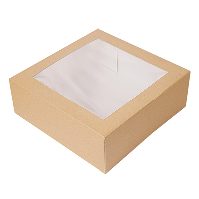 BOÎTES PATISSERIES AVEC FENÊTRE 'THEPACK' 240 G/M2 + OPP 16x16x8 CM NATUREL CARTON ONDULÉ NANO-MICRO (200 UNITÉ)