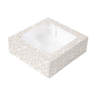 BOÎTES PATISSERIES AVEC FENÊTRE 'THEPACK DECO' 250 G/M2 + OPP 26x26x8 CM BLANC CARTON ONDULÉ NANO-MICRO (50 UNITÉ)