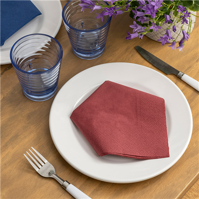 SERVIETTES ECOLABEL 2 PLIS  18 G/M2 39x39 CM BORDEAUX OUATE (1600 UNITÉ) – Image 2