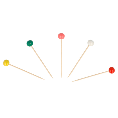 PIQUES BOULES COULEURS  6,5 (h) CM ASSORTI BAMBOU (144 UNITÉ)