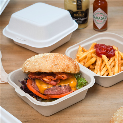 COQUILLES HAMBURGER 'BIONIC' 450 ML 15,2x15x8,4 CM BLANC BAGASSE (600 UNITÉ) – Image 4