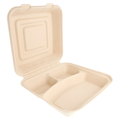 COQUILLES "L" 3 COMPART. 'BIONIC'  25x25x7,5 CM NATUREL BAGASSE (250 UNITÉ) – Image 3