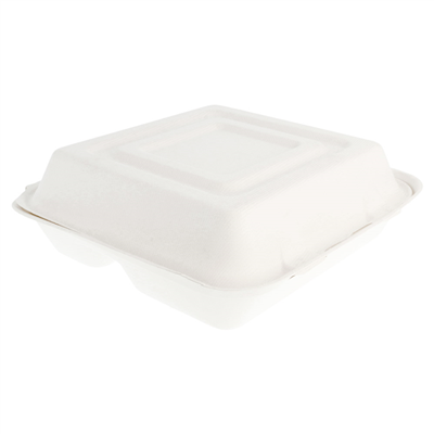COQUILLES "L" 3 COMPART. 'BIONIC'  25x25x7,5 CM BLANC BAGASSE (250 UNITÉ)