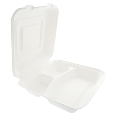 COQUILLES "L" 3 COMPART. 'BIONIC'  25x25x7,5 CM BLANC BAGASSE (250 UNITÉ) – Image 3