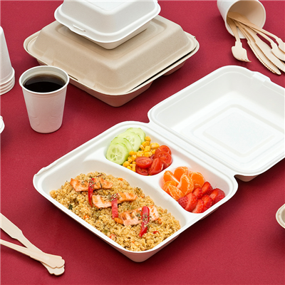COQUILLES "L" 3 COMPART. 'BIONIC'  25x25x7,5 CM BLANC BAGASSE (250 UNITÉ) – Image 4