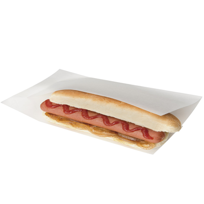 SACHETS OUVERTS BROCHETTES, HOT DOGS 'OPEN PACK' 35 G/M2 + 10 LDPE 25x13/10 CM BLANC KRAFT (100 UNITÉ)