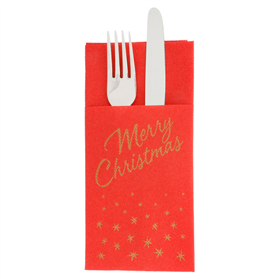 SERVIETTES SOFT KANGOUROU 'MERRY CHRISTMAS' 55 G/M2 40x40 CM ROUGE AIRLAID (700 UNITÉ) – Image 3