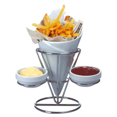 STANDS INOX+1 CÔNE+2 RAMEQUINS  Ø 12x22,5 CM BLANC PORCELAINE (12 UNITÉ) – Image 2