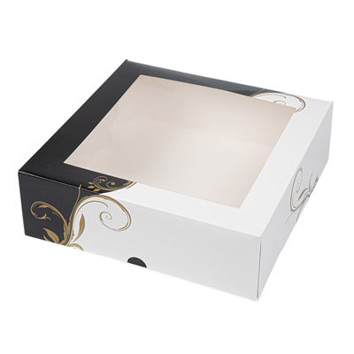 BOÎTES PÂTISSERIES AVEC FENÊTRE 'THEPACK CLASSIC' 250 G/M2 23x23x7,5 CM BLANC CARTON ONDULÉ NANO-MICRO (200 UNITÉ)
