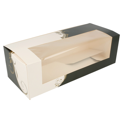 BOÎTES PÂTISSERIES AVEC FENÊTRE 'THEPACK CLASSIC' 250 G/M2 26x11x8 CM BLANC CARTON ONDULÉ NANO-MICRO (300 UNITÉ)
