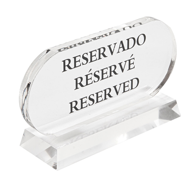 PLAQUE "RESERVADO-RÉSERVÉ-RESERVED"  13,5x7,5 CM TRANSPARENT ACRYLIQUE (2 UNITÉ)