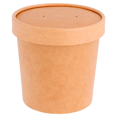 RÉCIPIENTS + COUVERCLES 360 ML - 12 oz 300 + 18 PE G/M2 Ø 9/7,3x8,6 CM NATUREL KRAFT (250 UNITÉ)