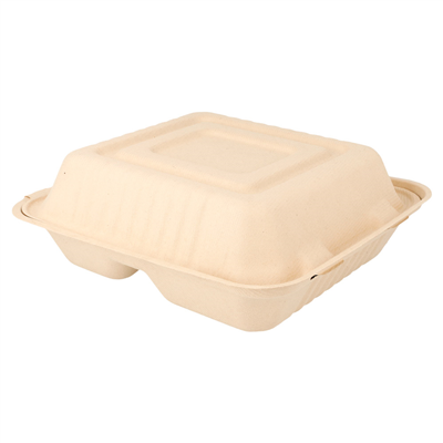 COQUILLES "M" 3 COMPART. 'BIONIC'  20x20x7,5 CM NATUREL BAGASSE (200 UNITÉ)