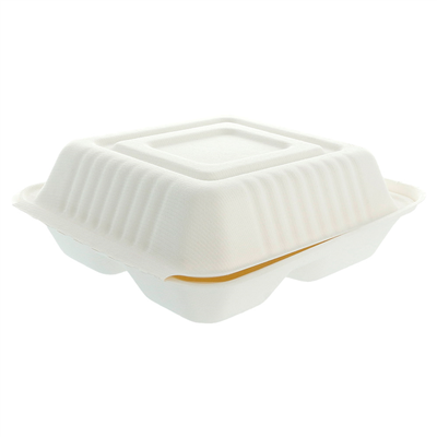 COQUILLES "M" 3 COMPART. 'BIONIC'  20x20x7,5 CM BLANC BAGASSE (200 UNITÉ) – Image 2