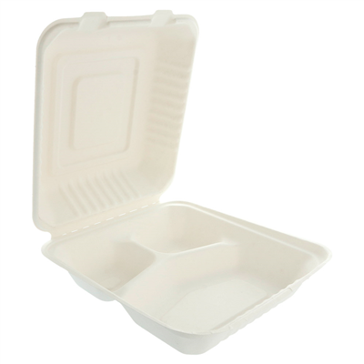 COQUILLES "M" 3 COMPART. 'BIONIC'  20x20x7,5 CM BLANC BAGASSE (200 UNITÉ) – Image 3