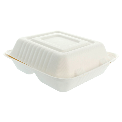 COQUILLES "M" 3 COMPART. 'BIONIC'  20x20x7,5 CM BLANC BAGASSE (200 UNITÉ)