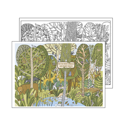 SETS DE TABLE COLORIAGE "FOREST ANIMALS" 100 G/M2 31x43 CM QUADRICHROMIE CELLULOSE (1000 UNITÉ)