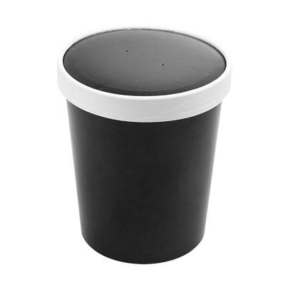 RÉCIPIENTS + COUVERCLES 960 ML - 32 oz 330 + 18 PE G/M2 Ø11,7/9,2x13,5 CM NOIR CARTON (250 UNITÉ)