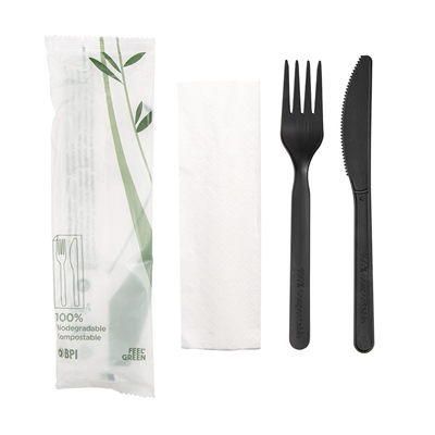 SET 3/1 FOURCHETTE, COUTEAU, SERVIETTE  18 CM NOIR CPLA (500 UNITÉ) – Image 2