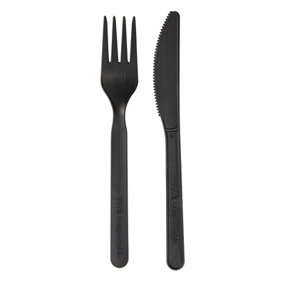 SET 3/1 FOURCHETTE, COUTEAU, SERVIETTE  18 CM NOIR CPLA (500 UNITÉ) – Image 3