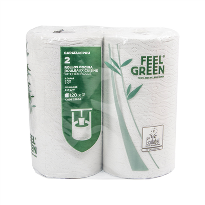 2 U. ROULEAUX CUISINE 2 PLIS 'FEEL GREEN' 24,5 G/M2 24,5 CM x 30 M BLANC PAPIER RECYCLÉ (1 UNITÉ) – Image 2