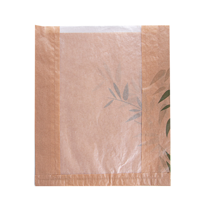 SACHETS PAIN ROND AVEC FENÊTRE ECO 'FEEL GREEN' 32 G/M2 26+4x30 CM NATUREL KRAFT (250 UNITÉ)