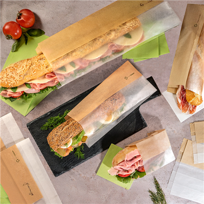 SACHETS POUR SANDWICHES AVEC FENÊTRE ECO 'CORNER WINDOW' 40 G/M2 12+6x30 CM NATUREL PARCH.INGRAISSABLE (250 UNITÉ) – Image 4