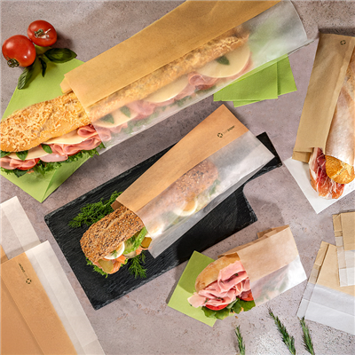 SACHETS POUR SANDWICHES AVEC FENÊTRE ECO 'CORNER WINDOW' 40 G/M2 12+6x38 CM NATUREL PARCH.INGRAISSABLE (250 UNITÉ) – Image 3