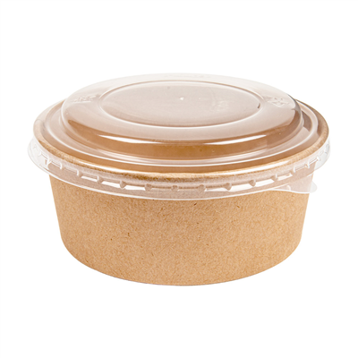 COMBO SALADIERS + COUVERCLES PET 750 ML - 25 oz 300 + 18 PE G/M2 Ø15/12,8x6 CM NATUREL KRAFT (200 UNITÉ)