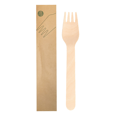 FOURCHETTES SACHET KRAFT 'WOOD' MAKAN  15,5 CM NATUREL BOIS (100 UNITÉ)
