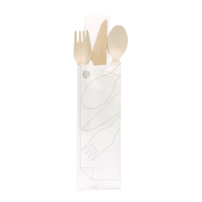 SET 4/1 COUVERTS +SERVIETTE WOOD 'MAKAN'  16 CM NATUREL BOIS (100 UNITÉ) – Image 3
