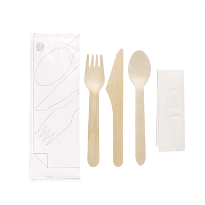 SET 4/1 COUVERTS +SERVIETTE WOOD 'MAKAN'  16 CM NATUREL BOIS (100 UNITÉ) – Image 4