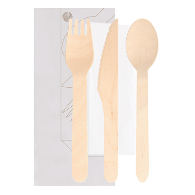 SET 4/1 COUVERTS +SERVIETTE WOOD 'MAKAN'  16 CM NATUREL BOIS (100 UNITÉ)