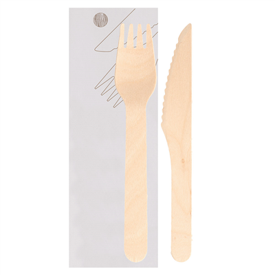 SET 2/1 FOURCHETTE, COUTEAU 'WOOD' MAKAN  16 CM NATUREL BOIS (100 UNITÉ)
