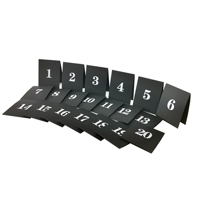 NUMÉROS DE TABLE DU 1 AU 20  9x12 CM NOIR PAPIER (1 UNITÉ)