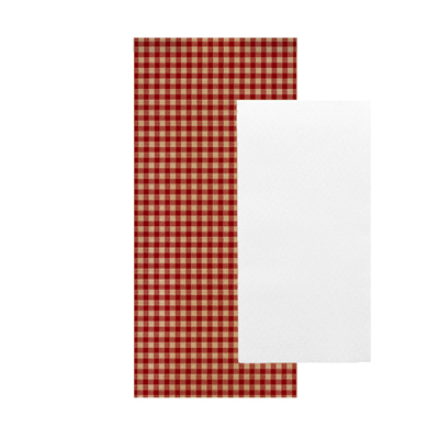 SERVIETTES BLANCHES AIRLAID EMBALLÉES 'JUST IN TIME CLOSED'  40 + 10PE G/M2 11x25 CM ROUGE VICHY KRAFT VERGÉ (300 UNITÉ)