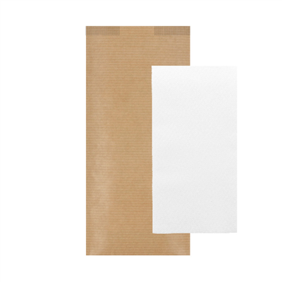 SERVIETTES BLANCHES AIRLAID EMBALLÉES 'JUST IN TIME CLOSED'  40 + 10PE G/M2 11x25 CM NATUREL KRAFT VERGÉ (300 UNITÉ)
