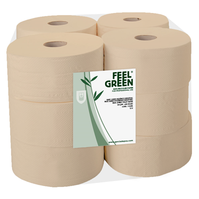 HYGIÉNIQUE "BABY JUMBO" ECOLABEL 2 PLIS FEEL GREEN 17 G/M2 Ø 19,5x9,5 CM NATUREL PAPIER RECYCLÉ (12 UNITÉ)