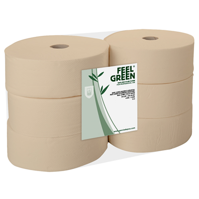 HYGIÉNIQUE "MAXI JUMBO" ECOLABEL 2 PLIES FEEL GREEN 17 G/M2 Ø 26x9,5 CM NATUREL PAPIER RECYCLÉ (6 UNITÉ)