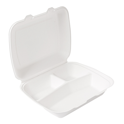 COQUILLES 3 COMPART. 'BIONIC' 950 ML 23x18x7,3 CM BLANC BAGASSE (200 UNITÉ)