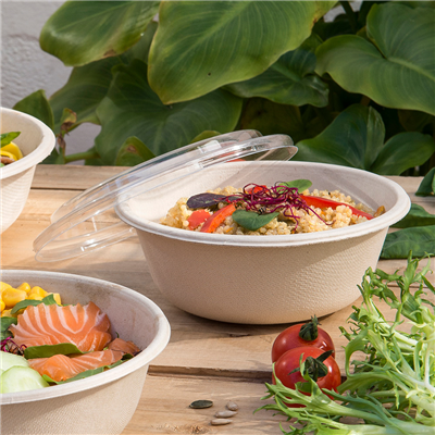 COMBO SALADIERS+COUVERCLES 'BIONIC' 950 ML Ø 19x7,8 CM NATUREL BAGASSE (200 UNITÉ) – Image 3