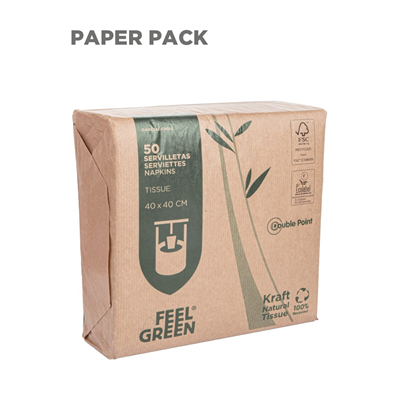 SERVIETTES ECOLABEL DOUBLE POINT 'PAPER PACK' 19 G/M2 39x39 CM NATUREL OUATE RECYCLÉE (1200 UNITÉ) – Image 2