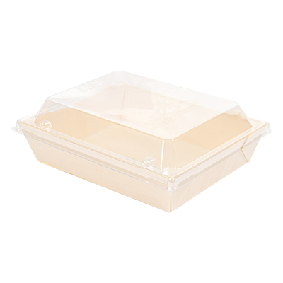 COMBO BARQUETTES + COUVERCLES PET  16x12x3,6 CM NATUREL BOIS (200 UNITÉ)