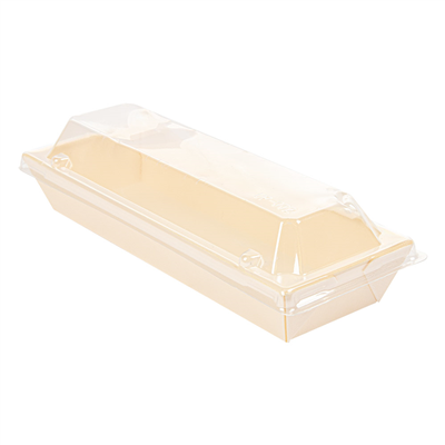 COMBO BARQUETTES + COUVERCLES PET  19x7x3,5 CM NATUREL BOIS (200 UNITÉ)