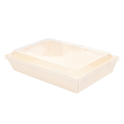 COMBO BARQUETTES + COUVERCLES PET  21,5x14,5x4 CM NATUREL BOIS (200 UNITÉ)